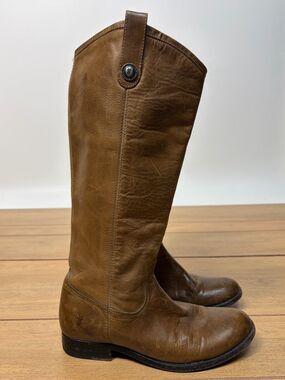 Frye Melissa Button Tall Boots 7.5 Brown Tan Leather Riding Knee High Pull On